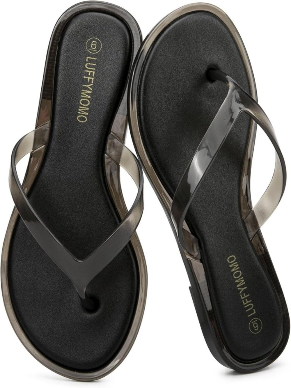 Women's Black Summer Comfortable Casual Jelly Flip Flops Clear Beach Thong Flat
